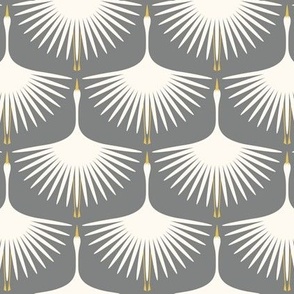 Art Deco Swans - Cream on Smoke - 4" wide repeat