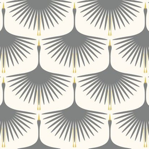 Art Deco Swans - Smoke on Cream - 4" wide repeat