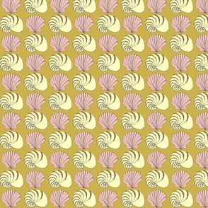 Rococo Inspired Shells Pink Yellow Mustard