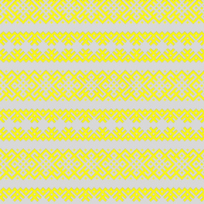 Ethno Slavic Pattern - Bogoroditsa - Symbol Horizontal - Small Scale - Sunny Yellow Grey Ornament