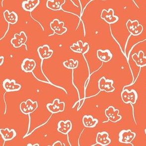 Simple hand-drawn flowers on red background