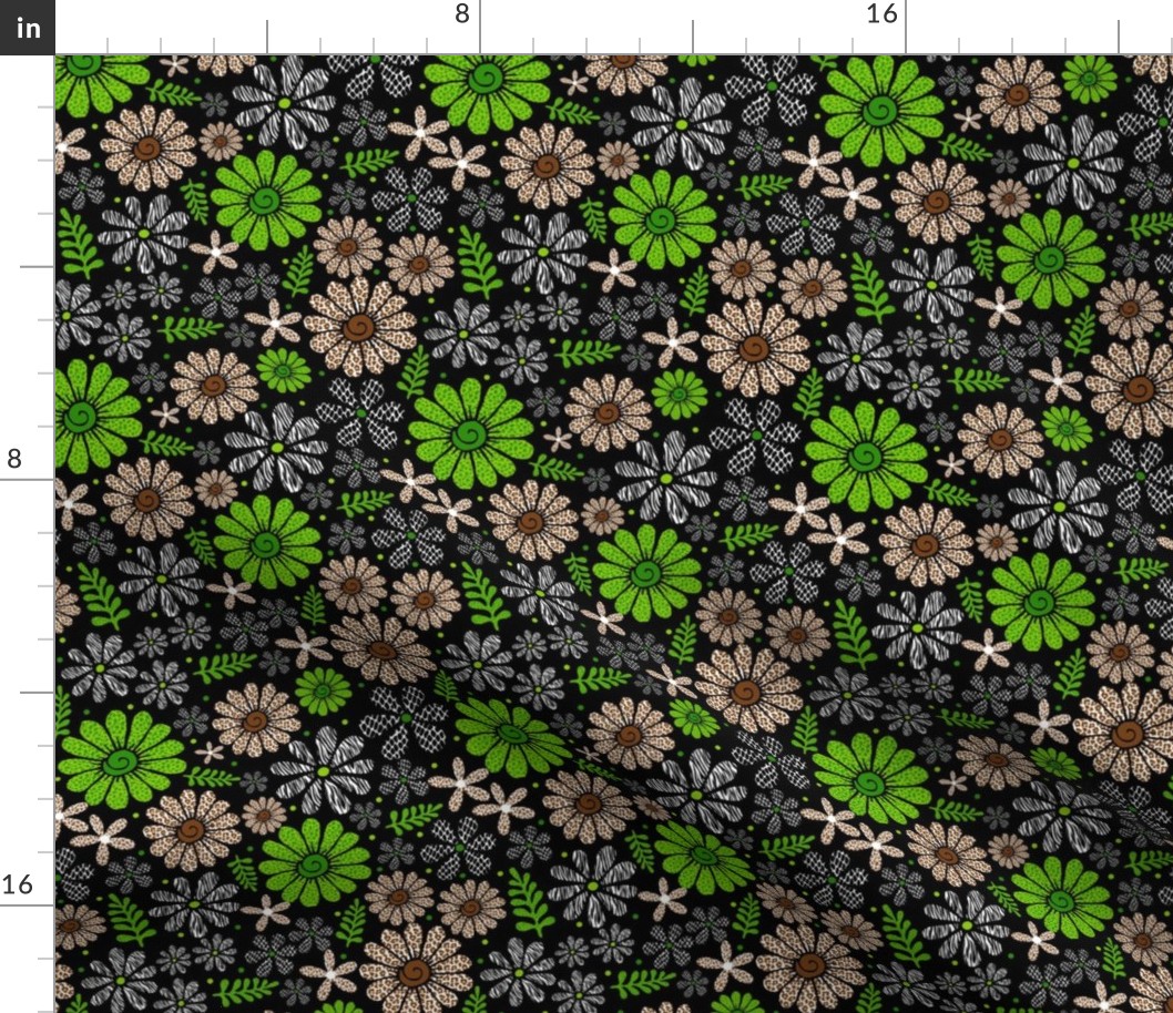 Wild Flowers - Animal Print Blooms - Dark - Medium Scale