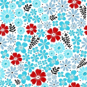 Aqua and Red Wild Flower Patch - Bigger Scale