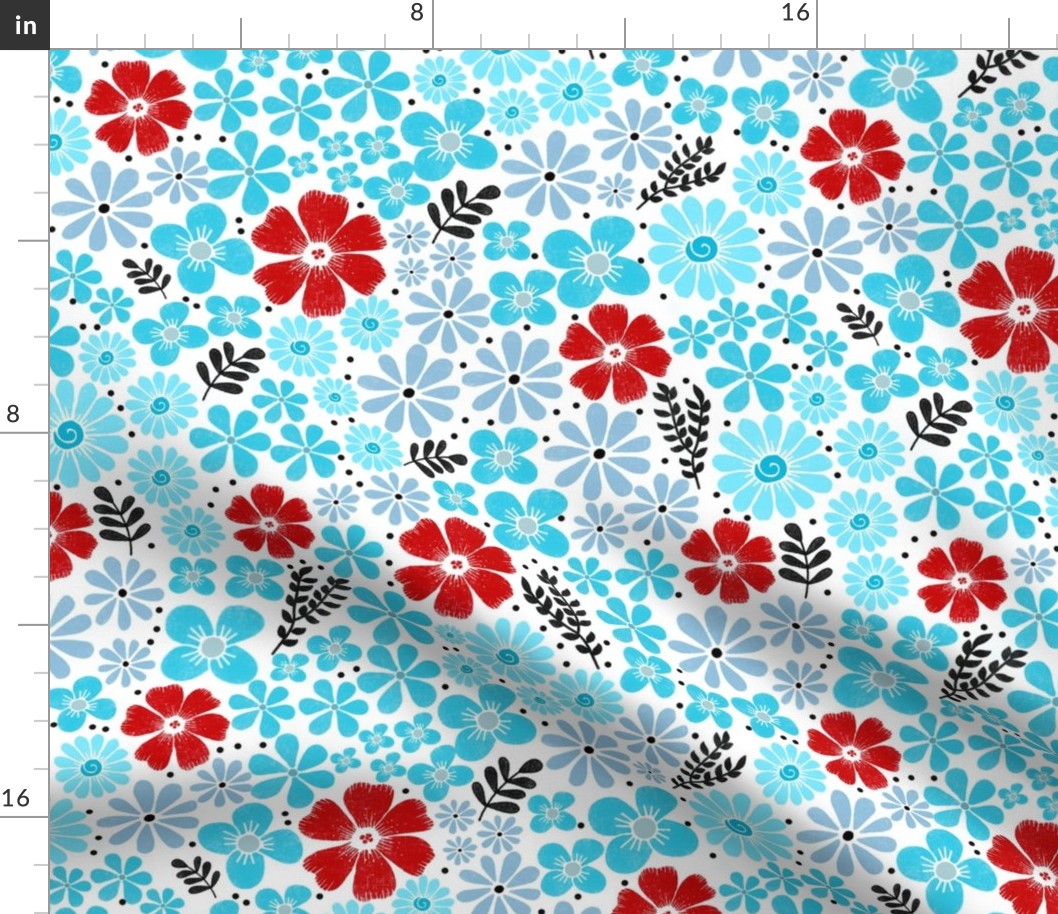 Aqua and Red Wild Flower Patch - Bigger Scale