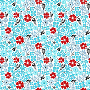 Aqua and Red Wild Flower Patch - Smaller Scale