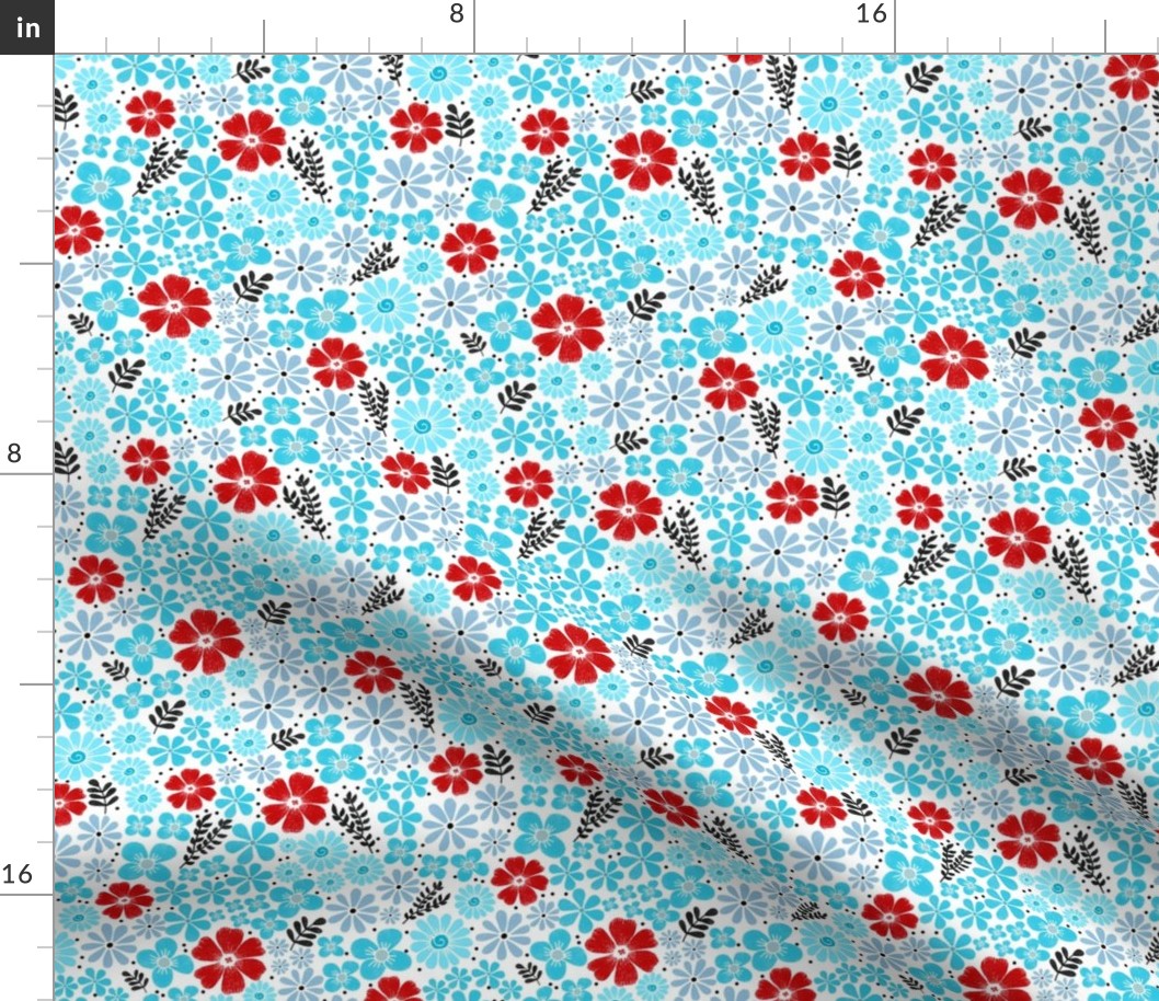Aqua and Red Wild Flower Patch - Smaller Scale