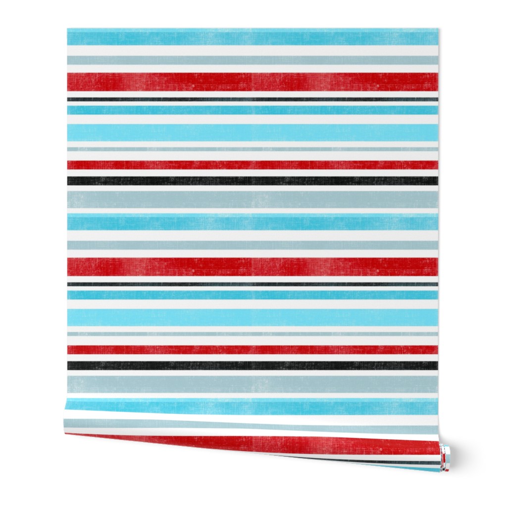 Aqua Blue, Red and Black Stripes - Bigger Scale