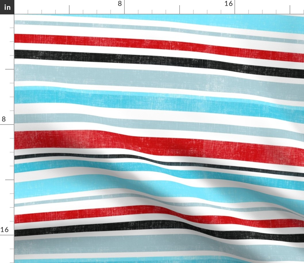 Aqua Blue, Red and Black Stripes - Bigger Scale