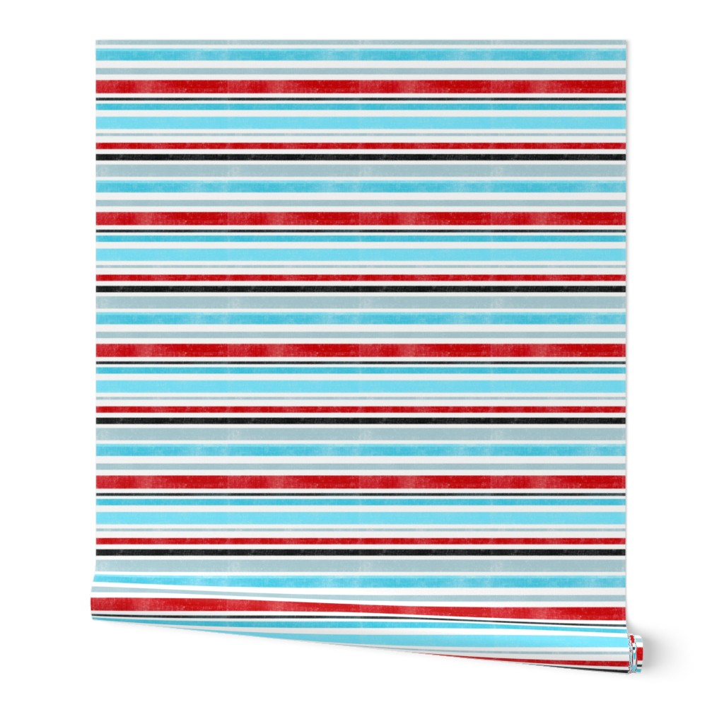 Aqua Blue, Red and Black Stripes - Smaller Scale