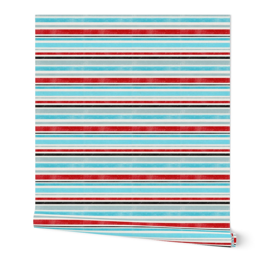 Aqua Blue, Red and Black Stripes - Smaller Scale