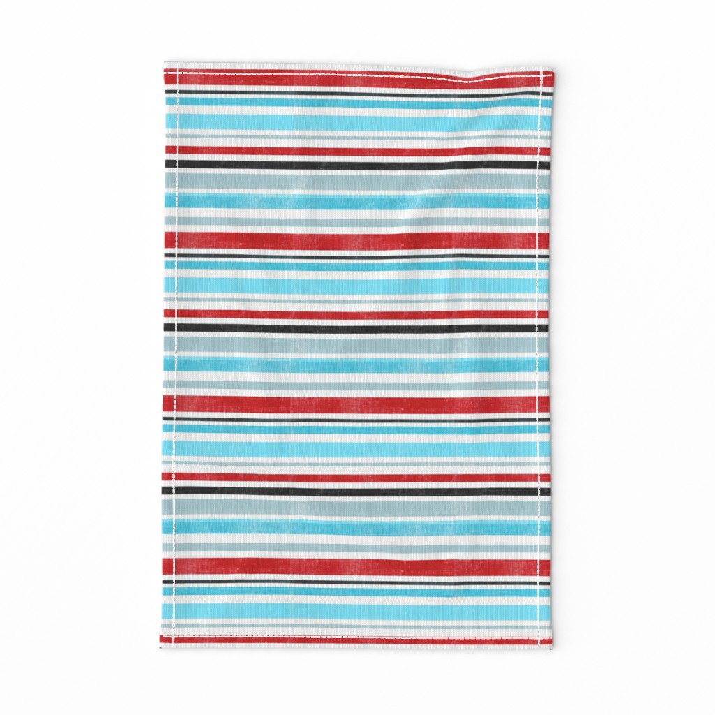 Aqua Blue, Red and Black Stripes - Smaller Scale