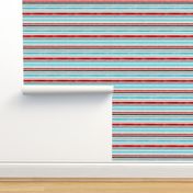 Aqua Blue, Red and Black Stripes - Smaller Scale