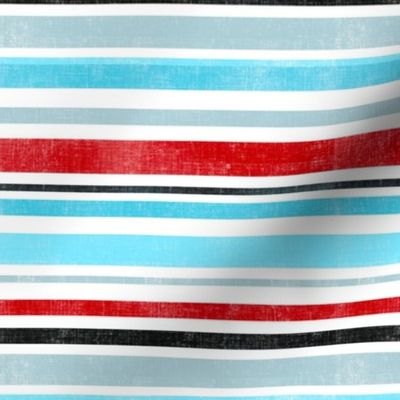 Aqua Blue, Red and Black Stripes - Smaller Scale