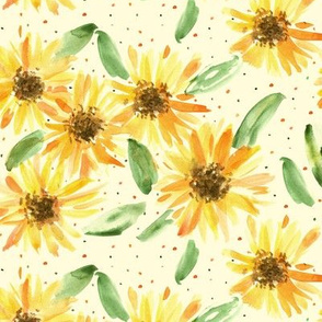 mexican sunflowers on cream - watercolor blooming florals pa059