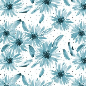 Teal blue mexican sunflowers - watercolor blooming florals pa059-9