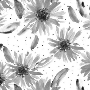 Noir mexican sunflowers - grey watercolor blooming florals pa059-10