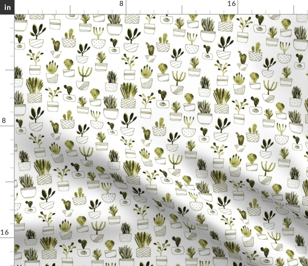 Khaki cacti - watercolor cactus pattern