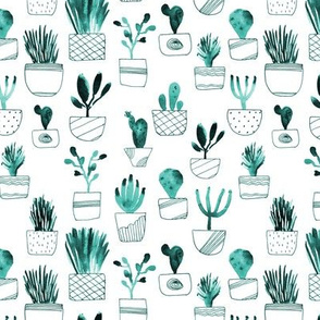 Emerald cacti - watercolor cactus pattern - plants in pots