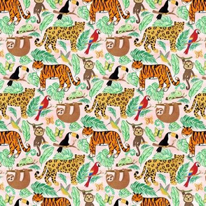 Wild And Wonderful Jungle Friends - Blush Pink Background + Tiny Scale