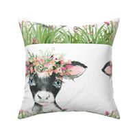 14"x14" patch floral grass baby cow on white background