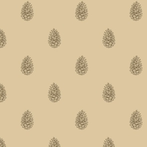 Sepia Brown Pinecone Silhouettes on Cream Background
