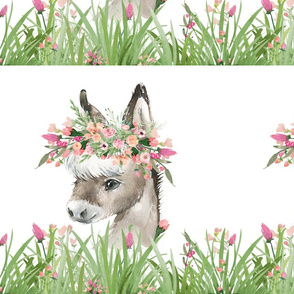 14"x14" patch floral grass baby donkey on white background