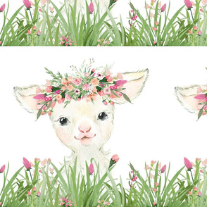 14"x14" patch floral grass baby lamb on white background