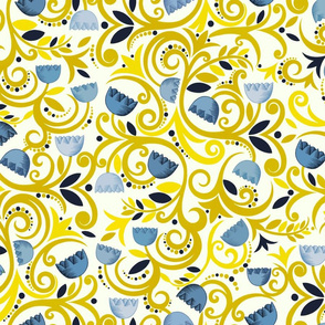 boho floral mustard blue inv