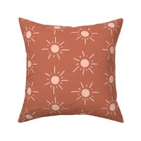 Large Sun with Raylights in Blush Pink on Rust