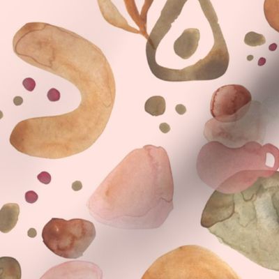 Watercolor soft shapes with coffee and plants