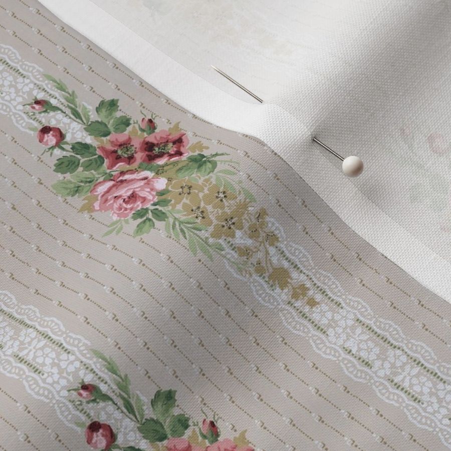 Victorian Pink Roses and White Lace Fabric | Spoonflower