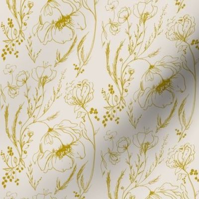 Line drawn floral - golden