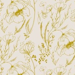 Line drawn floral - golden