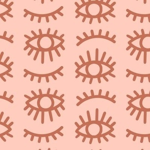 Large Winking Evil Eye in Rust on Blush Pink