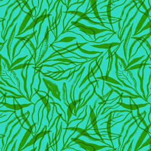 Dry Brush Leaves - Turquoise & Green