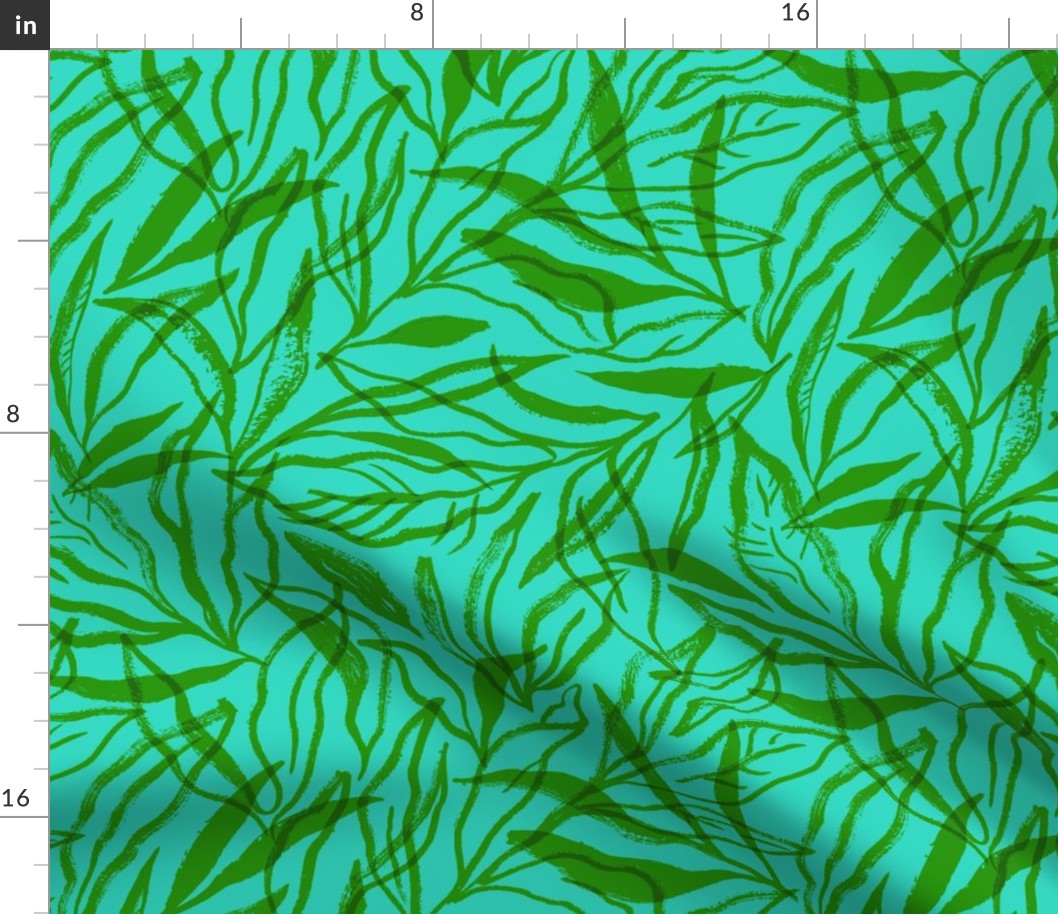 Dry Brush Leaves - Turquoise & Green