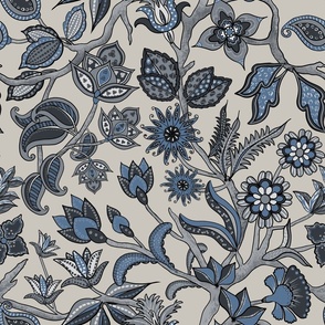 Romance.Indian Floral.Blue.Gray