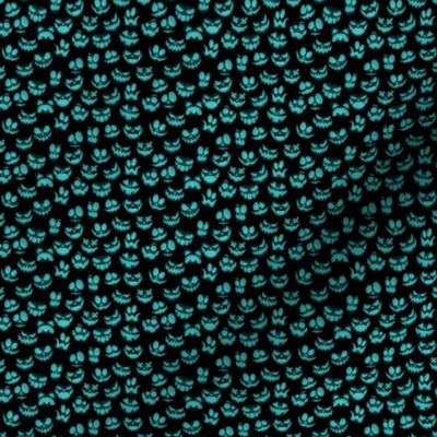 Micro Grinning Halloween Aqua Faces on Black