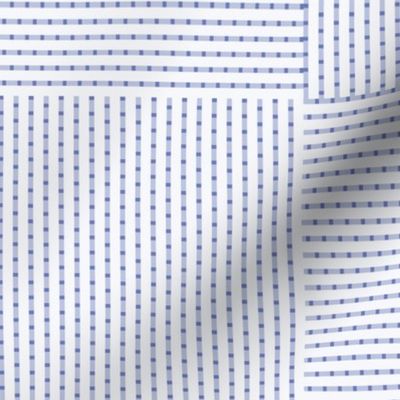 Patchwork Quilt Squares in Shades of Denim Blue Seersucker-look Stripes