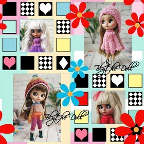 Children's multicolored pattern with pictures of dolls 