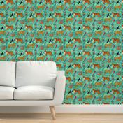 Wild And Wonderful Jungle Friends - Turquoise Background + Small Scale