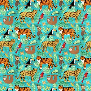 Wild And Wonderful Jungle Friends - Turquoise Background + Tiny Scale