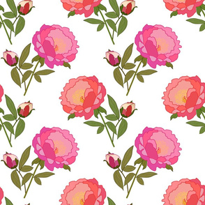 Peony Magic! - white, large scale, jumbo wallpaper 