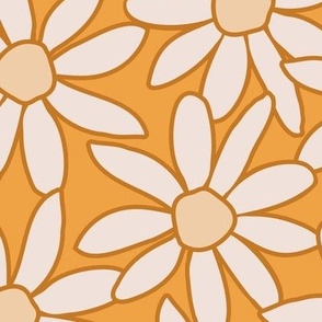 Jumbo large scale Daisy Garden Golden sunflower daisy - summertime, fall, cream and mustard., bold and modern floral pattern for dresses and apparel , adorable nursery sheets and bumper pads, bibs, burp cloths and more   