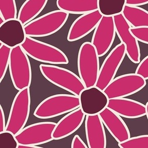 Large jumbo scale Daisy Garden Hot pink and purple daisies/sunflowers, great for apparel and home decor , large  scale, bold and modern floral pattern for dresses and apparel , adorable nursery sheets and bumper pads, bibs, burp cloths and more   