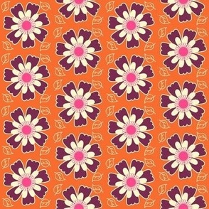 024 - $ Stylized Floral in Orange, Purple and Hot Pink: medium scale floral for home decor and furnishings