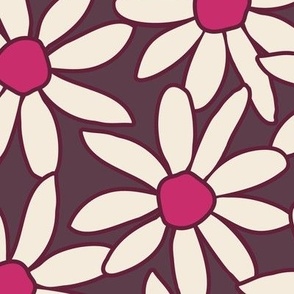 $ Large jumbo scale Daisy Garden Hot pink and purple daisies/sunflowers, great for apparel and home decor , large  scale, bold and modern floral pattern for dresses and apparel , adorable nursery sheets and bumper pads, bibs, burp cloths and more   
