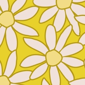 Jumbo large scale Daisy Garden Lemon yellow daisy meadow - large scale wallpaper bed linen. , bold and modern floral pattern for dresses and apparel , adorable nursery sheets and bumper pads, bibs, burp cloths and more   