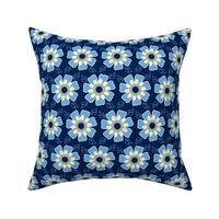 Cottage garden - Blue and Cream large scale Symmetrical floral pattern suitable for wallpaper, cozy throw pillows, curtains, bagmaking and home accessories in general