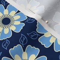 Cottage garden - Blue and Cream large scale Symmetrical floral pattern suitable for wallpaper, cozy throw pillows, curtains, bagmaking and home accessories in general